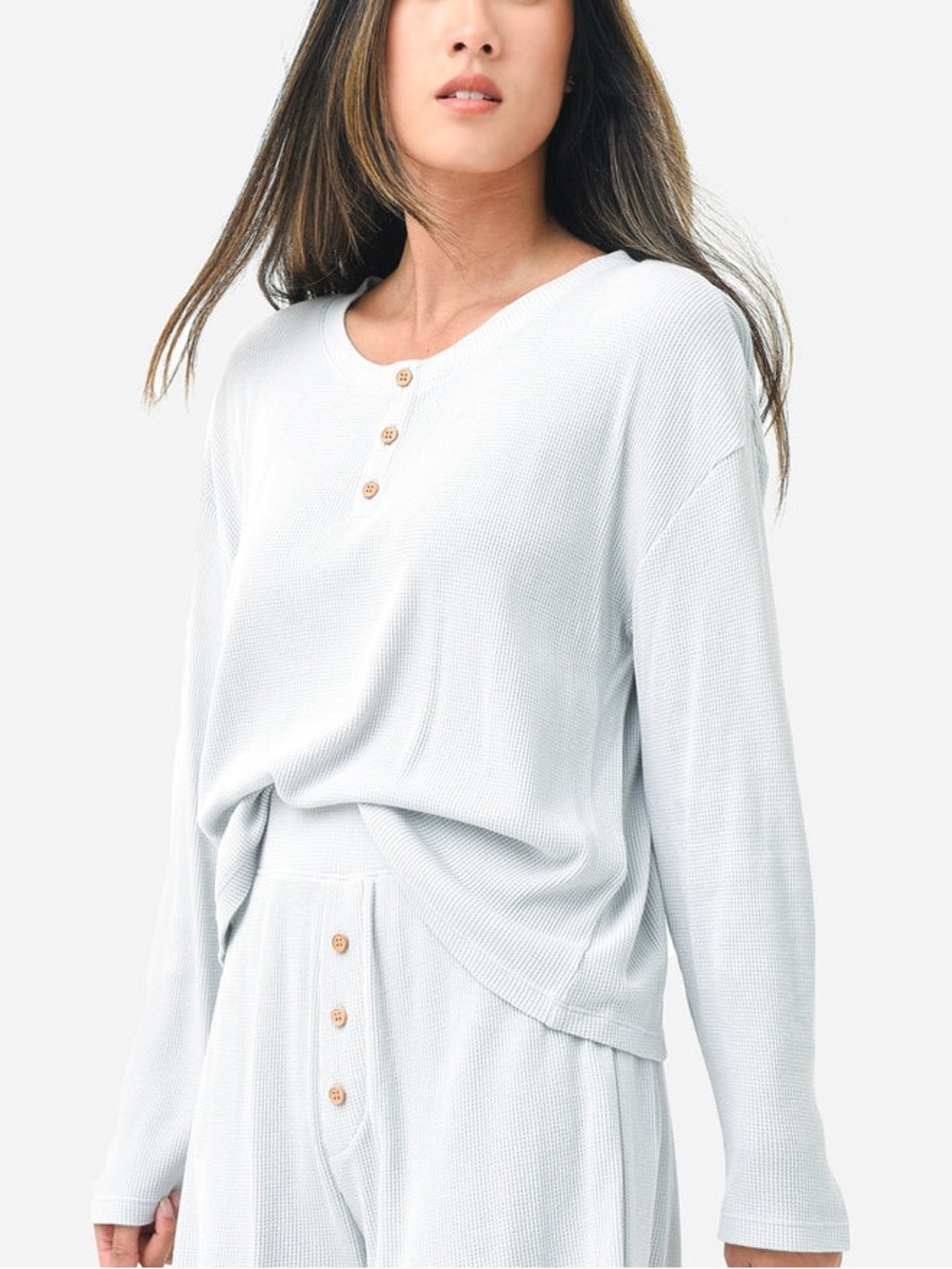 NWT eberjey Cozy Waffle Henley Long Sleeve Top in Grey Stone M